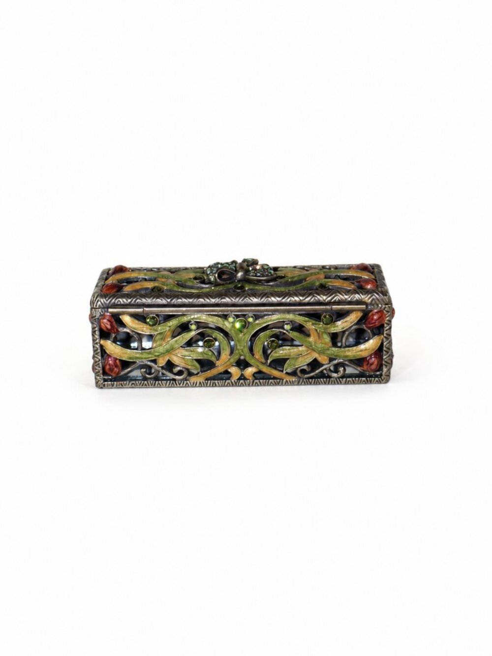Carucci Decorative Jeweled Metal Lipstick Case Holder w/ Mirror & Original Box